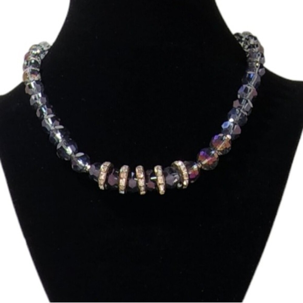 Purple, Silver and Swarovski Crystal Beaded Short Choker Necklace